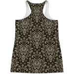 Brown Damask Pattern Print Women's Racerback Tank Top