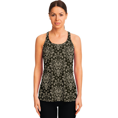 Brown Damask Pattern Print Women's Racerback Tank Top