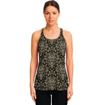 Brown Damask Pattern Print Women's Racerback Tank Top