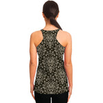 Brown Damask Pattern Print Women's Racerback Tank Top