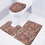 Brown Floral Bohemian Pattern Print 3 Piece Bath Mat Set