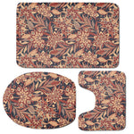 Brown Floral Bohemian Pattern Print 3 Piece Bath Mat Set