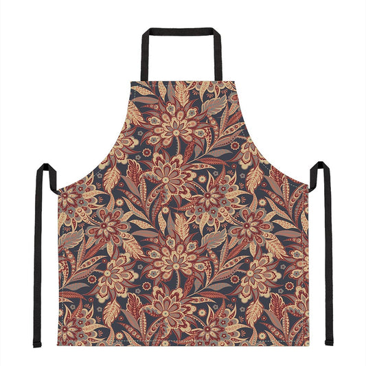 Brown Floral Bohemian Pattern Print Apron