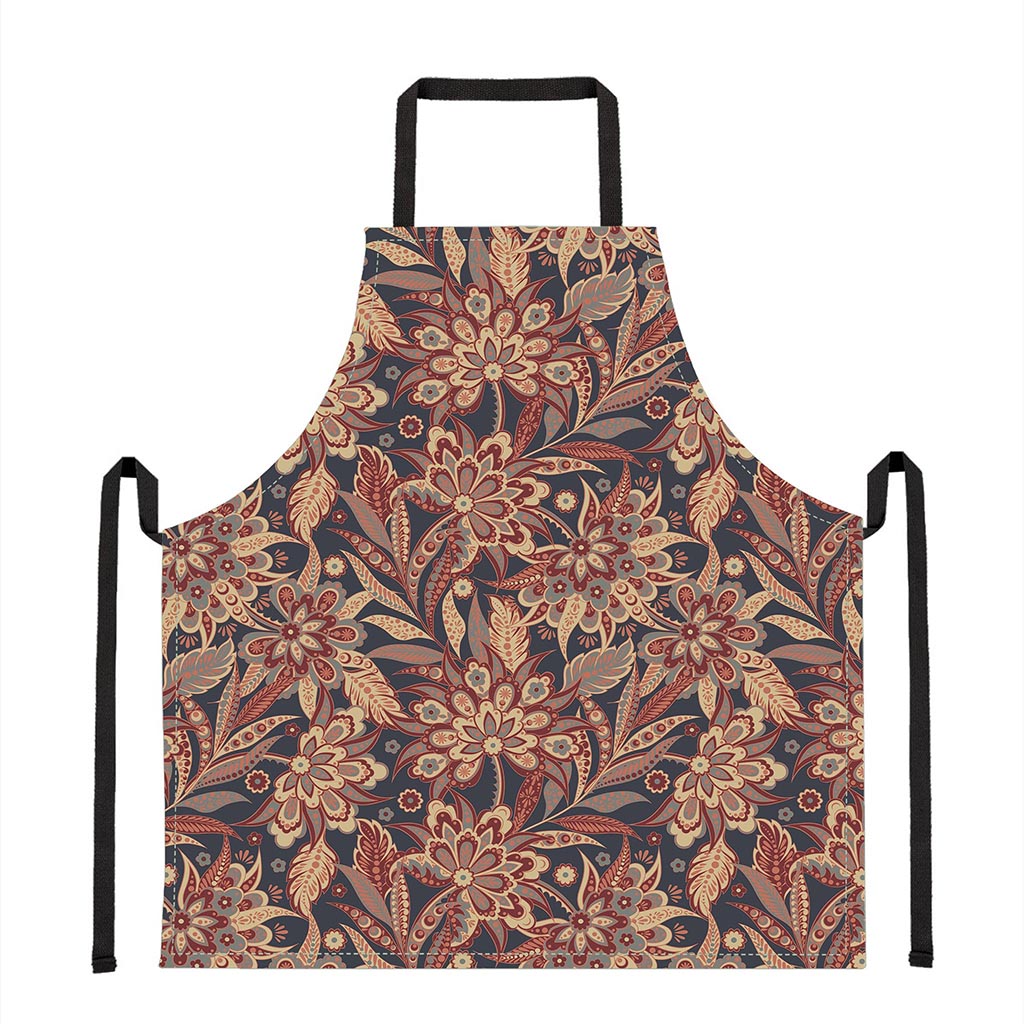 Brown Floral Bohemian Pattern Print Apron