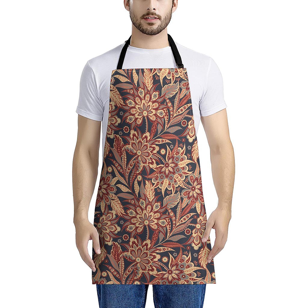 Brown Floral Bohemian Pattern Print Apron