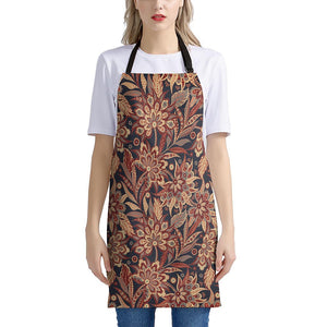 Brown Floral Bohemian Pattern Print Apron