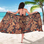 Brown Floral Bohemian Pattern Print Beach Sarong Wrap