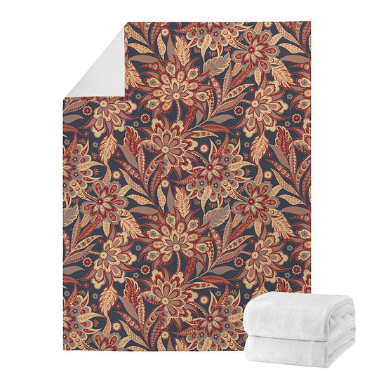 Brown Floral Bohemian Pattern Print Blanket