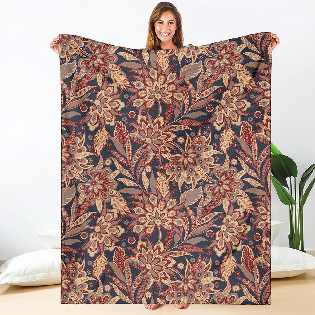 Brown Floral Bohemian Pattern Print Blanket