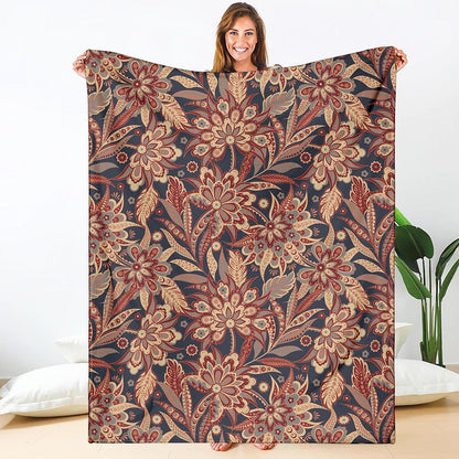 Brown Floral Bohemian Pattern Print Blanket