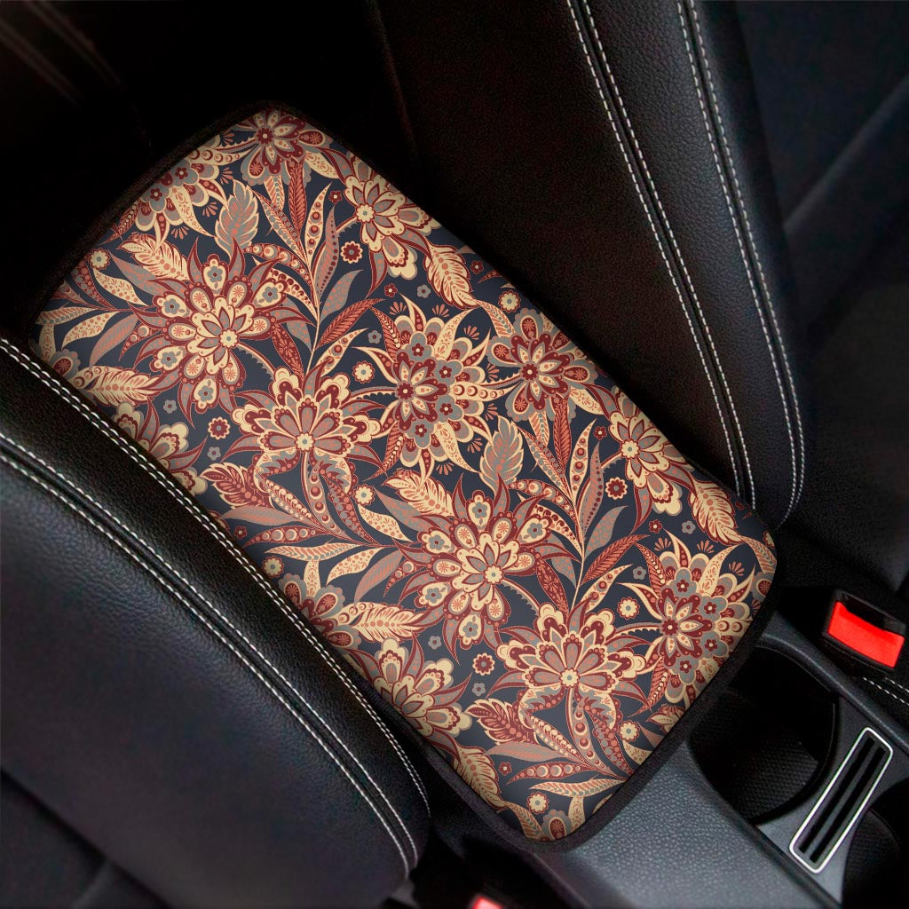 Brown Floral Bohemian Pattern Print Car Center Console Cover