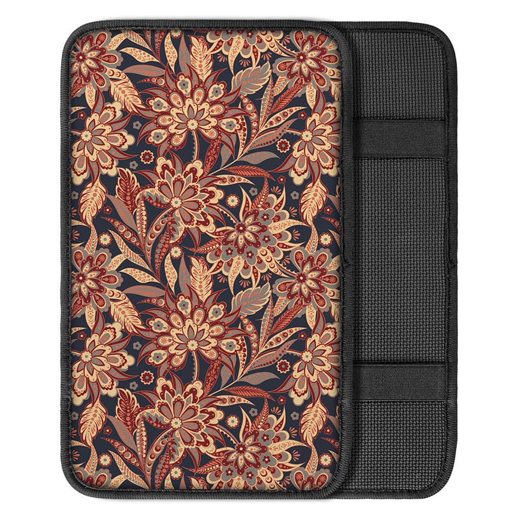 Brown Floral Bohemian Pattern Print Car Center Console Cover