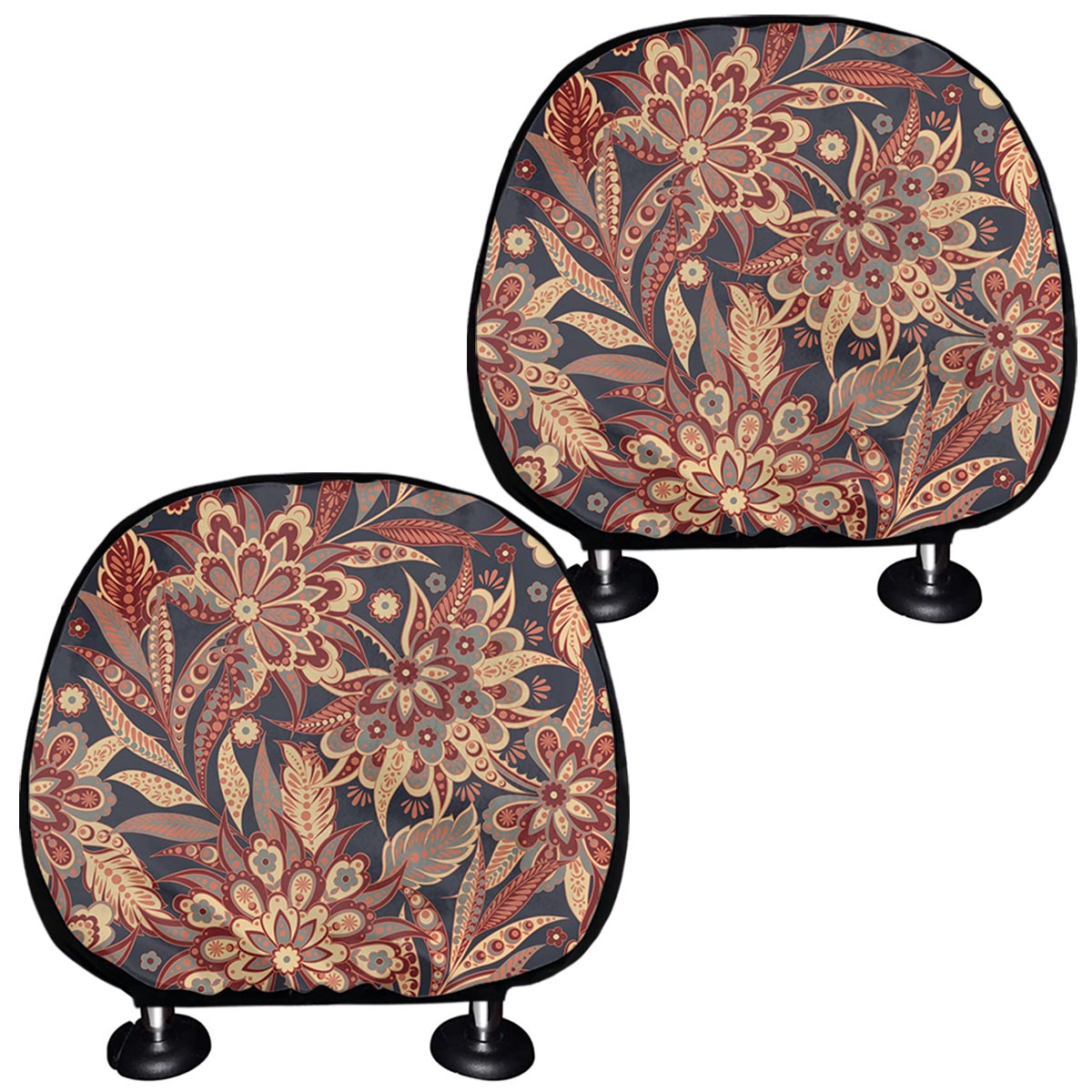 Brown Floral Bohemian Pattern Print Car Headrest Covers