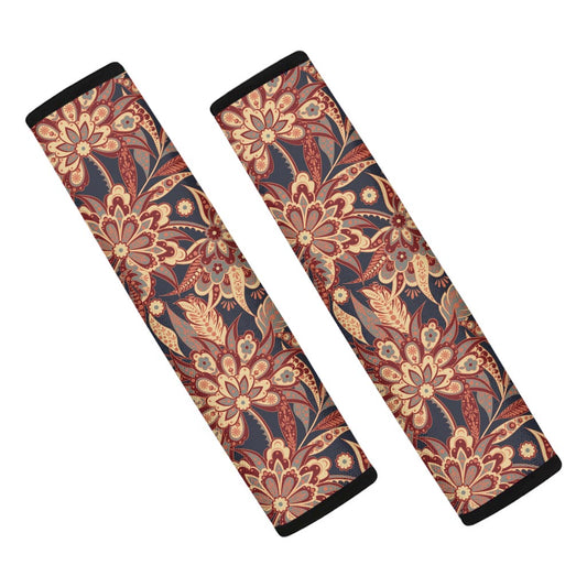 Brown Floral Bohemian Pattern Print Car Seat Belt Covers