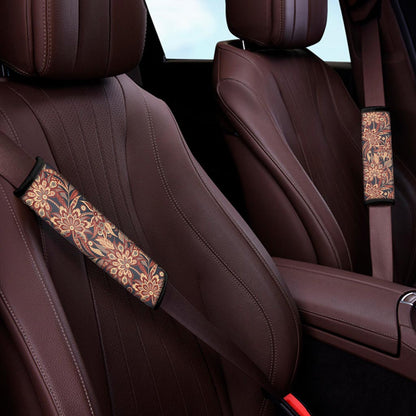 Brown Floral Bohemian Pattern Print Car Seat Belt Covers