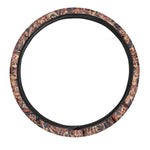 Brown Floral Bohemian Pattern Print Car Steering Wheel Cover