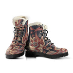 Brown Floral Bohemian Pattern Print Comfy Boots GearFrost