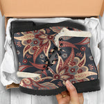 Brown Floral Bohemian Pattern Print Comfy Boots GearFrost