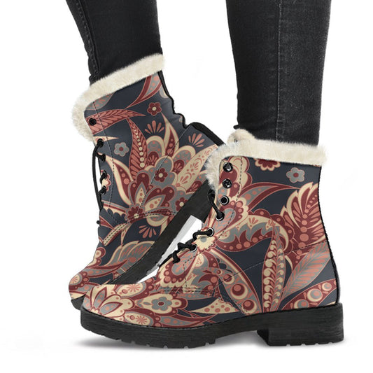 Brown Floral Bohemian Pattern Print Comfy Boots GearFrost