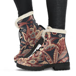 Brown Floral Bohemian Pattern Print Comfy Boots GearFrost