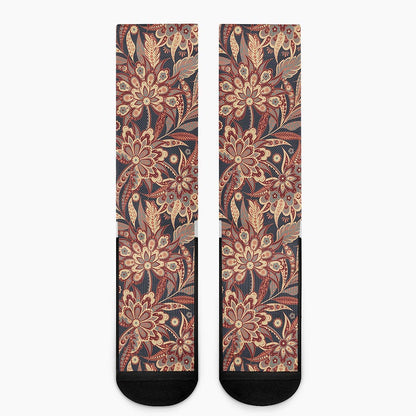 Brown Floral Bohemian Pattern Print Crew Socks