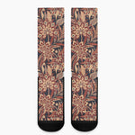 Brown Floral Bohemian Pattern Print Crew Socks