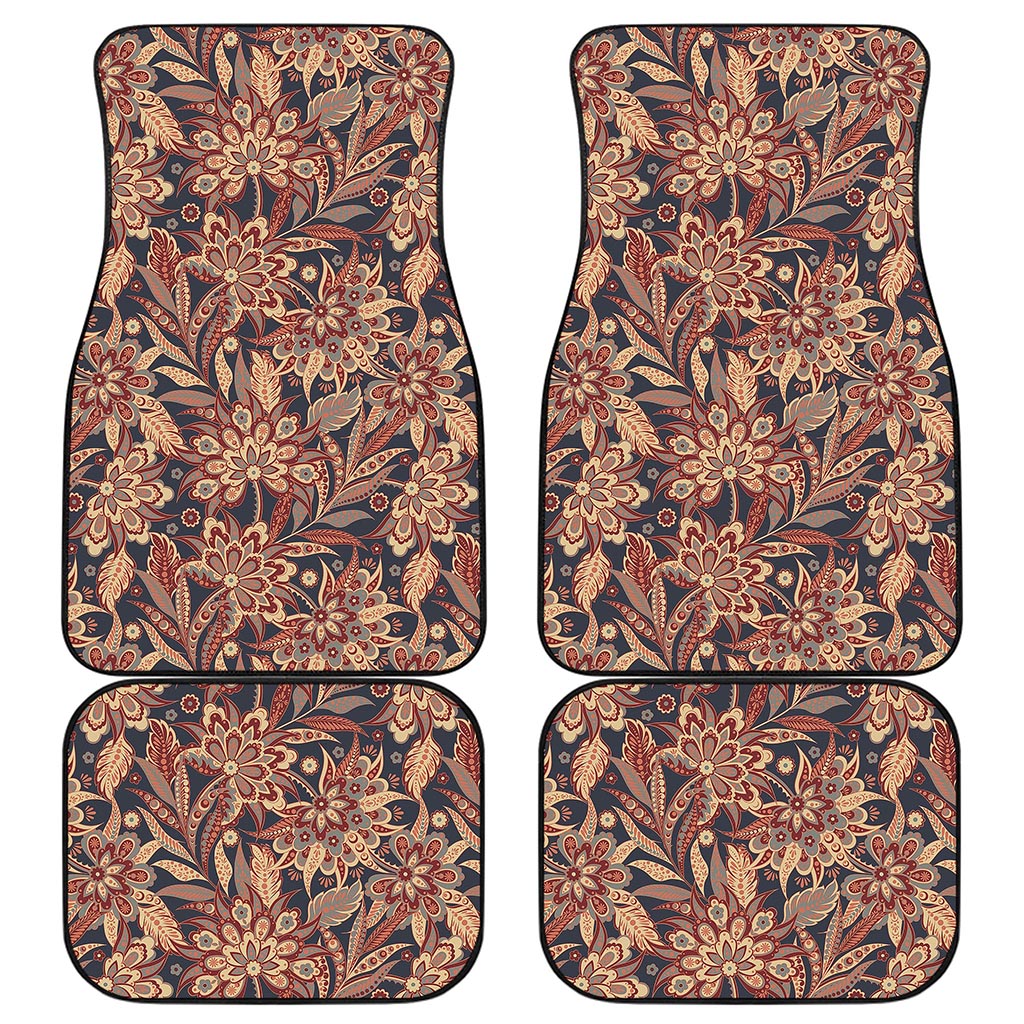 Brown Floral Bohemian Pattern Print Front and Back Car Floor Mats