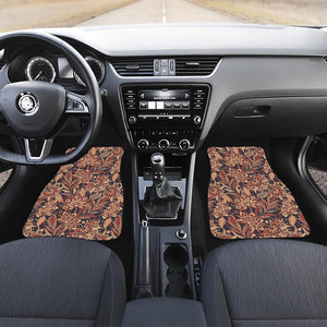 Brown Floral Bohemian Pattern Print Front and Back Car Floor Mats