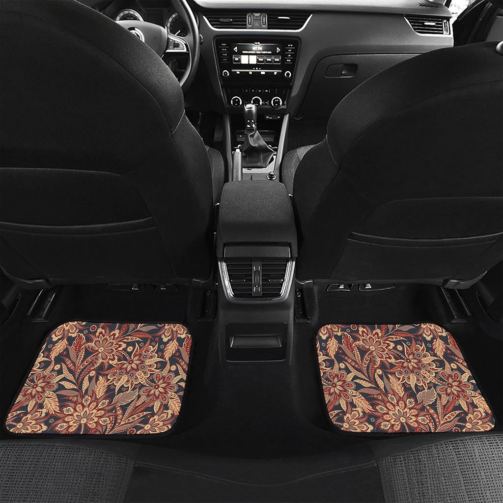 Brown Floral Bohemian Pattern Print Front and Back Car Floor Mats