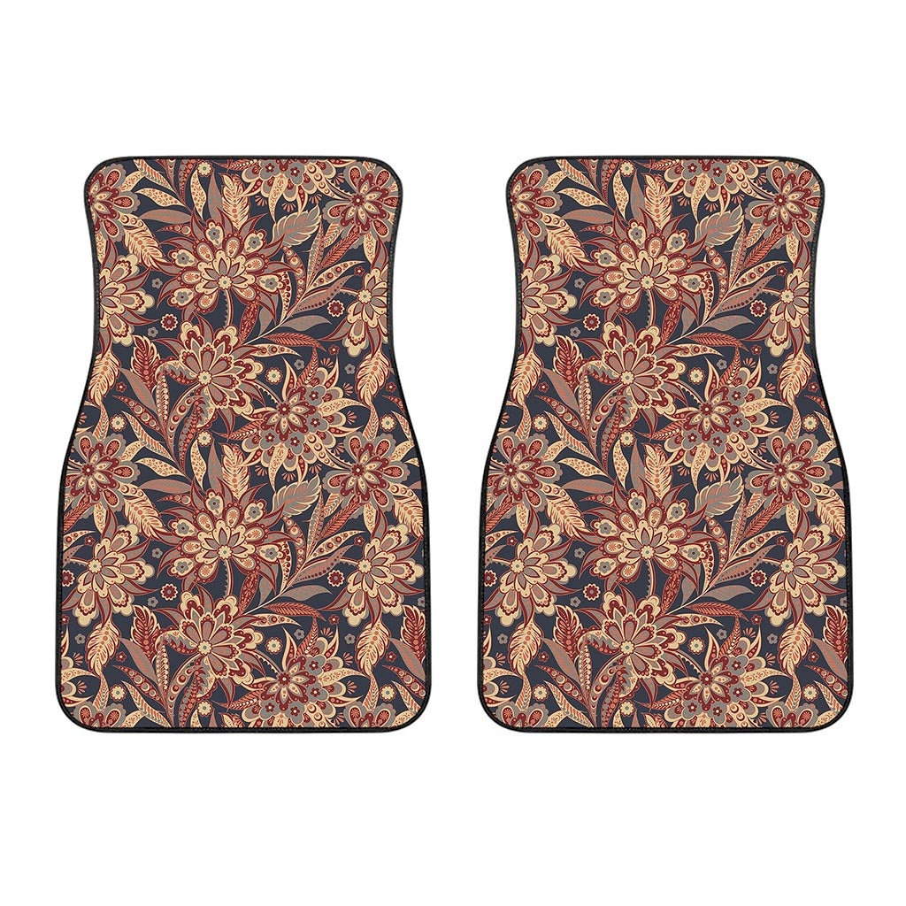 Brown Floral Bohemian Pattern Print Front Car Floor Mats