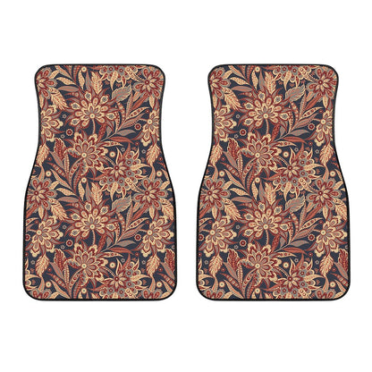 Brown Floral Bohemian Pattern Print Front Car Floor Mats