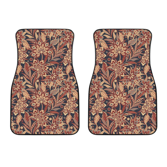 Brown Floral Bohemian Pattern Print Front Car Floor Mats