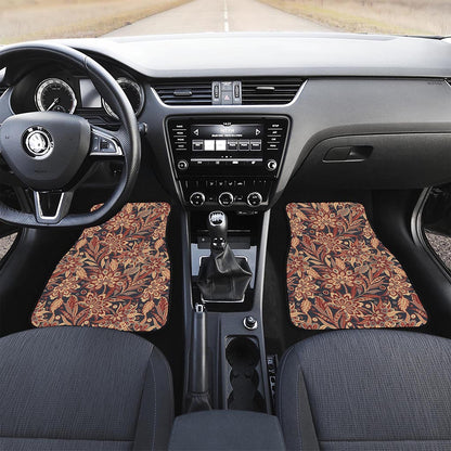 Brown Floral Bohemian Pattern Print Front Car Floor Mats