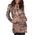 Brown Floral Bohemian Pattern Print Pullover Hoodie Dress