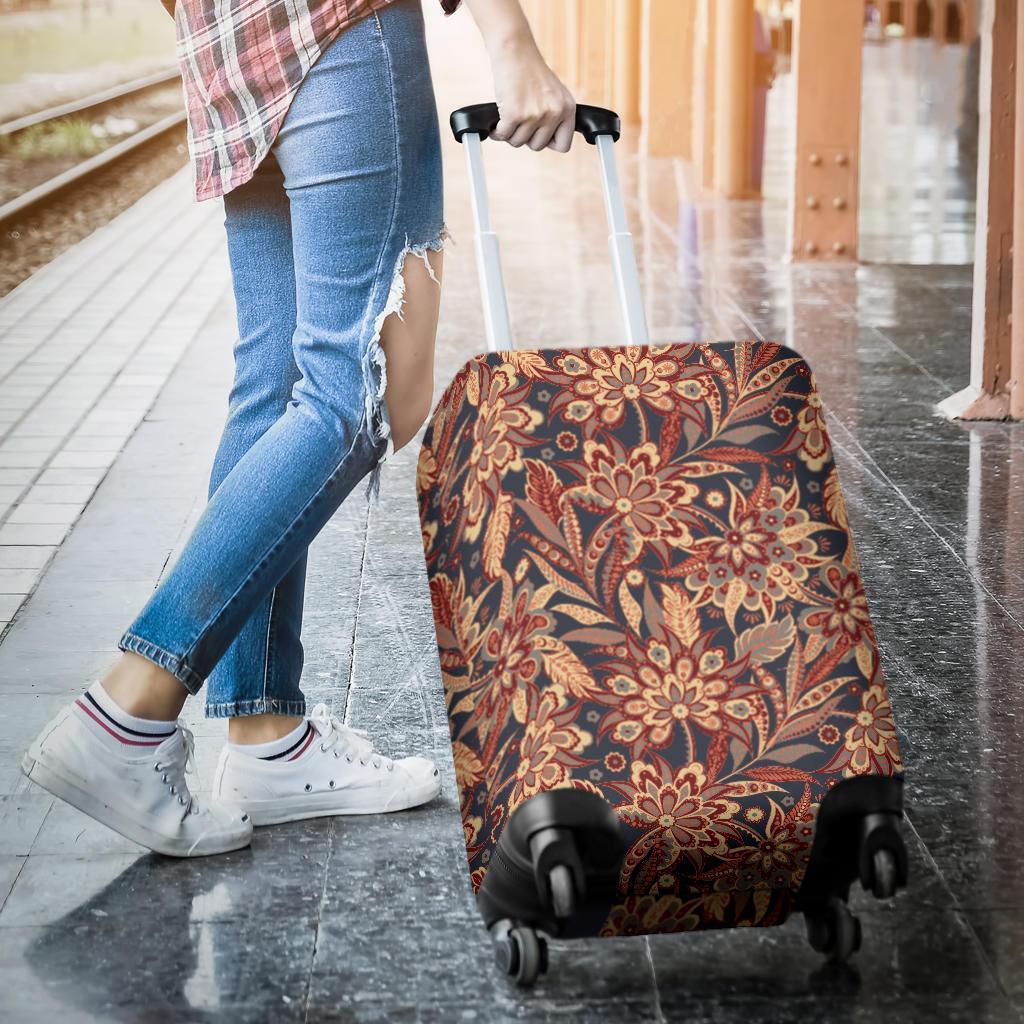 Brown Floral Bohemian Pattern Print Luggage Cover GearFrost