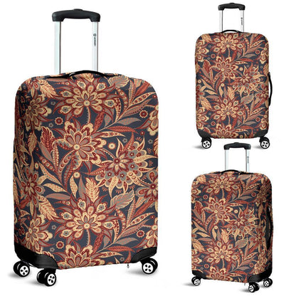 Brown Floral Bohemian Pattern Print Luggage Cover GearFrost
