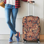 Brown Floral Bohemian Pattern Print Luggage Cover GearFrost