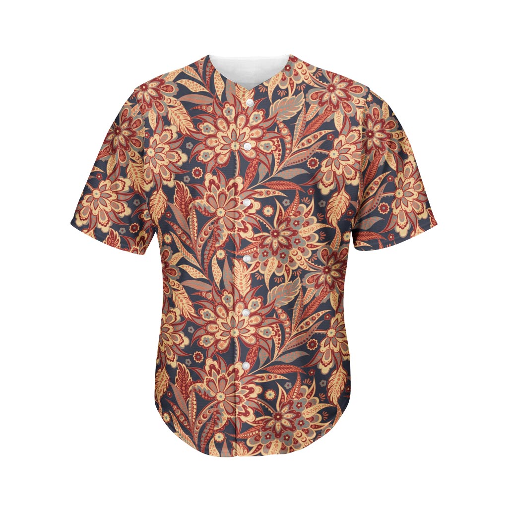 Brown Floral Bohemian Pattern Print Men's Baseball Jersey