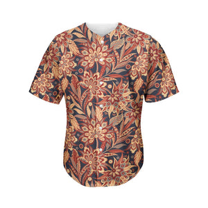 Brown Floral Bohemian Pattern Print Men's Baseball Jersey