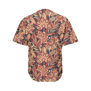 Brown Floral Bohemian Pattern Print Men's Baseball Jersey