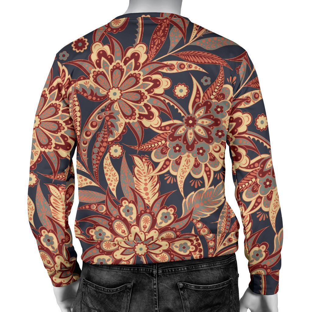 Brown Floral Bohemian Pattern Print Men's Crewneck Sweatshirt GearFrost