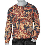 Brown Floral Bohemian Pattern Print Men's Crewneck Sweatshirt GearFrost