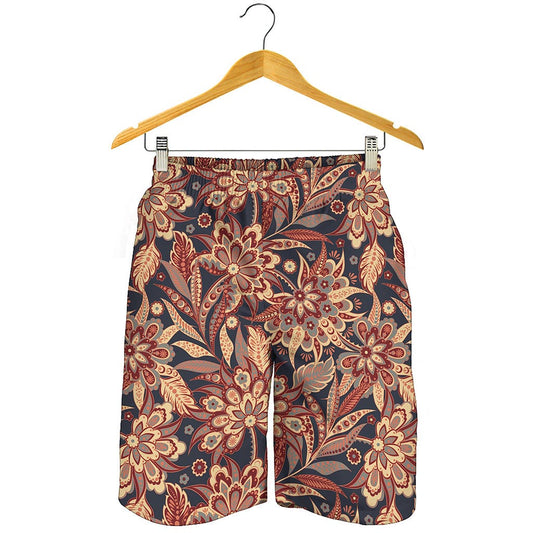 Brown Floral Bohemian Pattern Print Men's Shorts