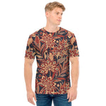 Brown Floral Bohemian Pattern Print Men's T-Shirt