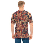 Brown Floral Bohemian Pattern Print Men's T-Shirt