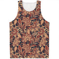 Brown Floral Bohemian Pattern Print Men's Tank Top
