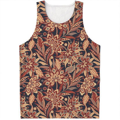 Brown Floral Bohemian Pattern Print Men's Tank Top