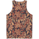 Brown Floral Bohemian Pattern Print Men's Tank Top