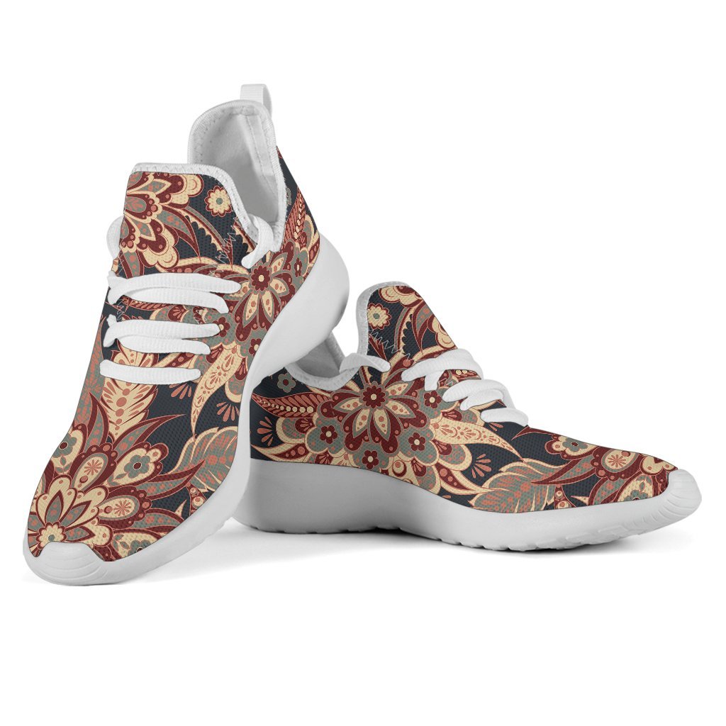 Brown Floral Bohemian Pattern Print Mesh Knit Shoes GearFrost