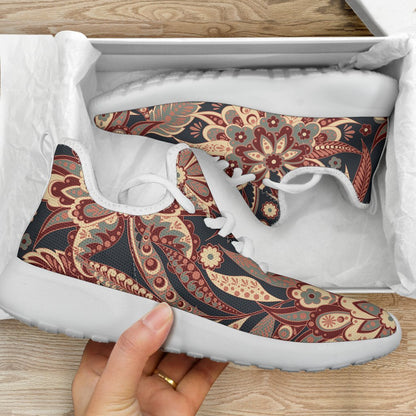 Brown Floral Bohemian Pattern Print Mesh Knit Shoes GearFrost